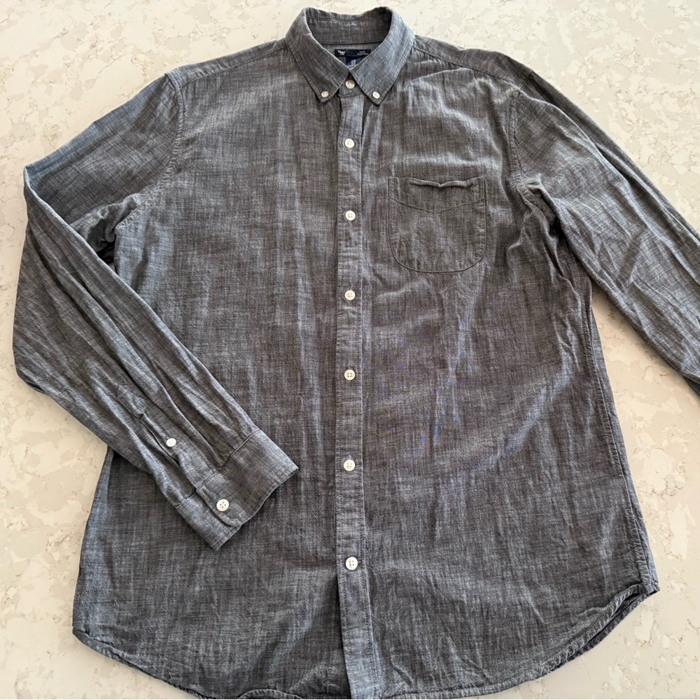 Chambray Black Washed Button Down Long Sleeve Shi… - image 3